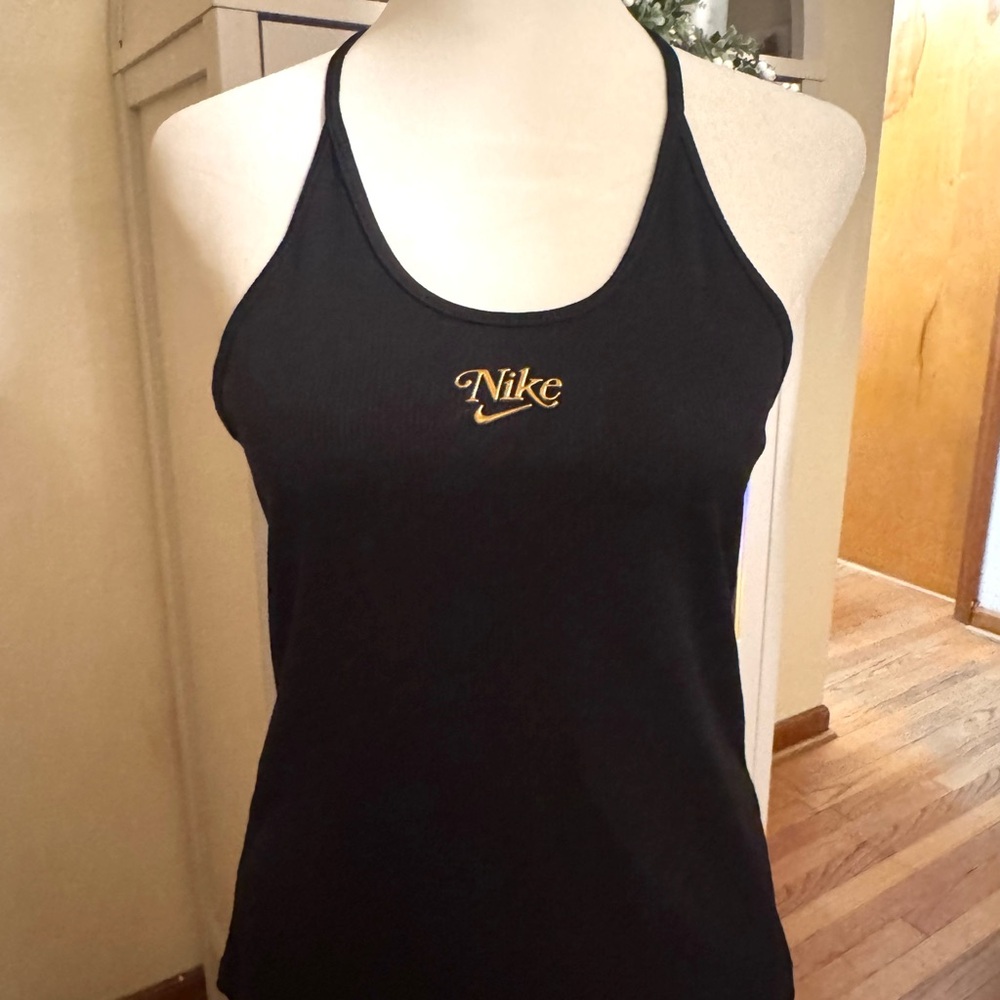 Nike Women's Black Camisole with Gold Logo
